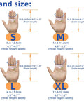 Size chart for Dope Three Finger Archery Gloves Leather Shooting Protector for Youth and Adults, showing S to XL hand measurements