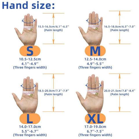 Size chart for Dope Three Finger Archery Gloves Leather Shooting Protector for Youth and Adults, showing S to XL hand measurements