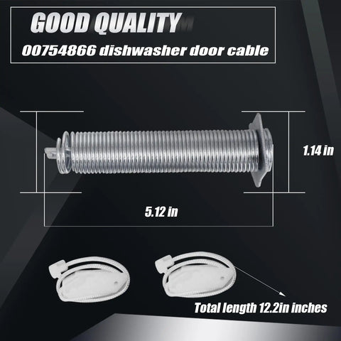 Stainless Steel Dishwasher Door Spring Kit Replacement For Bosch Parts with dimensions and cable length shown