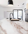 Gold White Marble Contact Paper Peel And Stick For Countertops And Furniture Matte Waterproof Self Adhesive Wallpaper Removable Durable 11.8 By 118 Inches Easy To Clean on modern kitchen island