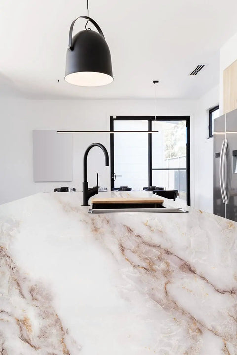 Gold White Marble Contact Paper Peel And Stick For Countertops And Furniture Matte Waterproof Self Adhesive Wallpaper Removable Durable 11.8 By 118 Inches Easy To Clean on modern kitchen island