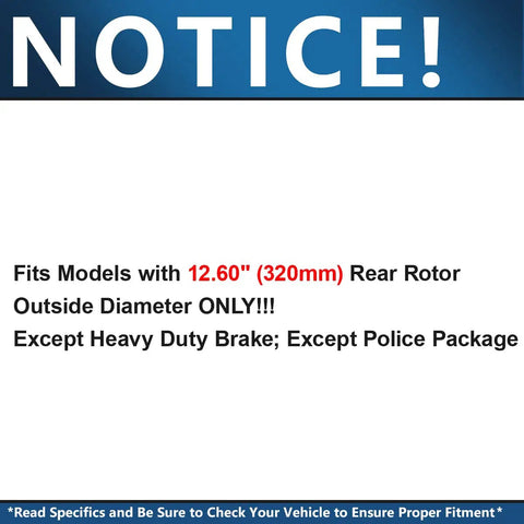 Notice about rear disc brake kit compatibility for Chrysler 300, Challenger, Charger, and Magnum with 12.60 inch rotors.