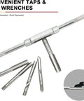 40 Piece Tap And Die Set With Metric M3 To M12 And SAE Sizes Pro Grade All In One Threading Kit showing tap wrenches and taps