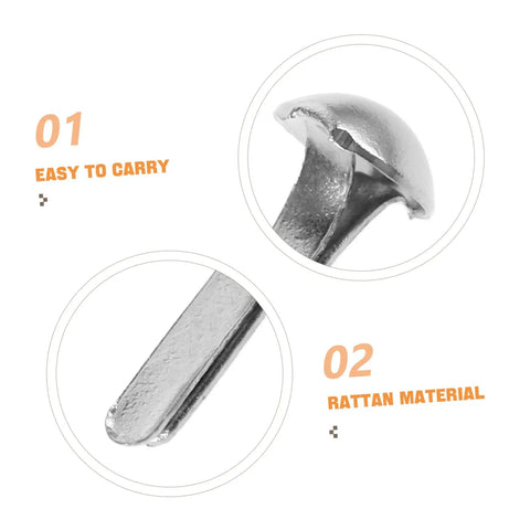 Close-up of silver round iron brad from 100 Pcs Diy Iron Brads For Puppet Making Kit Mini Fasteners For Kids Crafts Round Paper Tacks for Scrapbooking.