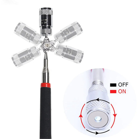 Telescoping Magnetic Pickup Tool With LED Light Flexible Retractable Shaft 7 To 30 Inches focus on rotating LED feature