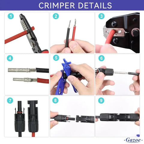 Pro-Grade Solar Panel Crimping Tool Kit With Crimper, Stripper, And Spanner Wrench, 10 Pairs Connectors in use demonstration