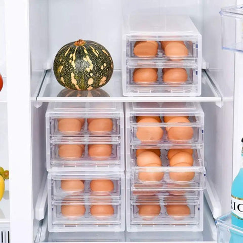Refrigerator with Drawer Style 24 Egg Holder For Refrigerator Double Layer Plastic Egg Storage Box next to a pumpkin.