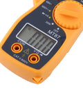 Close-up of digital clamp multimeter with large LCD display for AC and DC voltage current and resistance testing handy workhorse clamp tester