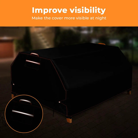 Black All Weather 6 Ft Picnic Table Cover With Waterproof 420D Oxford Cloth Heavy Duty features reflective strips at night