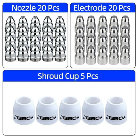 Pro Grade P80 Plasma Cutter Consumables Kit With 45 Pieces For 80A Systems Electrodes Nozzles 1.5mm Tip Shroud Cup