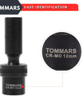 Three Eighths Inch Drive Universal Swivel Impact Socket Set Deep 6 Point Wobble Flexible Metric Ten To Nineteen Millimeter For Pros In The Shop Fits All Three Eighths Inch Ratchets And Pneumatic Tools Pro Grade Chromoly Steel 12mm CR-MO socket