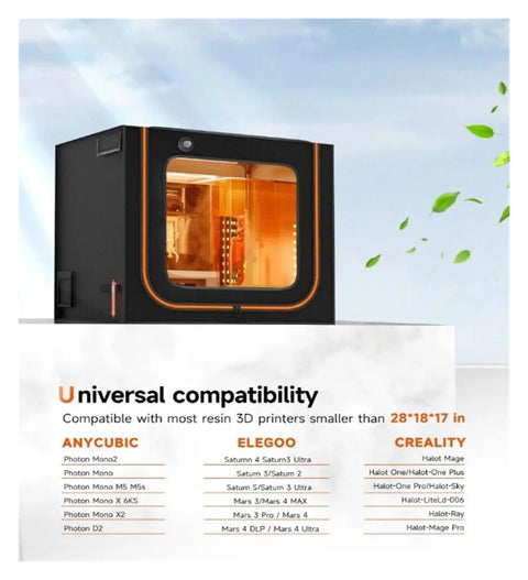 Resin Enclosure with UV Protection and LED Light, Ventilation Kit for 3D Printers, Universal Compatibility Shown