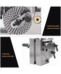 Universal Indexing Head For Milling Machines With Interchangeable Index Plates and Direct Fit Mount showing positioning dials and sturdy base.