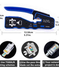 RJ45 Pass Through Crimp Tool For Cat5 Cat5e Cat6 Cat6a And Cat7 Shielded Mod Plugs 8P8C Built In Pass Through Blade Compact Design