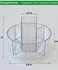 360 Degree Rotating Makeup Organizer With Lazy Susan Turntable, clear acrylic tray with 5 compartments for vanity or desk