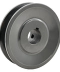 Single Groove V Belt Pulley 3.75 Inch Outside Diameter 7/8 Inch Bore Cast Iron Motor Pulley For A AX B BX 4L 5L V Belts 1 Groove BK3678 Pulley Built For Heavy Duty Use Durable And Long Lasting shown from side angle