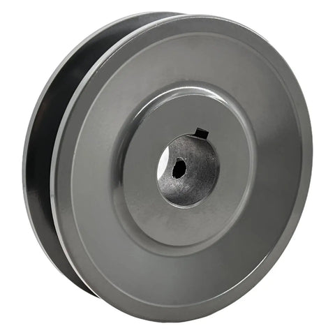 Single Groove V Belt Pulley 3.75 Inch Outside Diameter 7/8 Inch Bore Cast Iron Motor Pulley For A AX B BX 4L 5L V Belts 1 Groove BK3678 Pulley Built For Heavy Duty Use Durable And Long Lasting shown from side angle