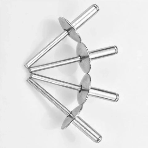 Heavy-Duty Five-Eighth Inch Aluminum Blind Rivets Kit, Large Flange Assortment, 300-Piece Pack For Quick, Secure, Vibration-Resistant Joints With Manual Or Pneumatic Rivet Tools, shown in a pile