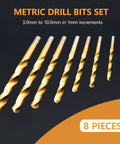 Top Shelf 8 Piece Metric HSS Drill Bit Set For Wood And Plastic With Heavy Duty Yellow Index Case 3mm To 10mm Break Resistant Bits