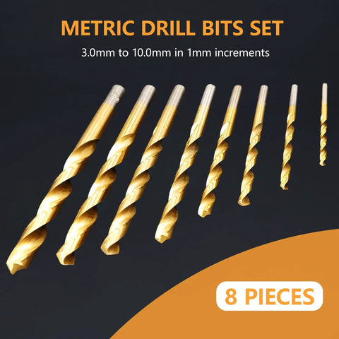 Top Shelf 8 Piece Metric HSS Drill Bit Set For Wood And Plastic With Heavy Duty Yellow Index Case 3mm To 10mm Break Resistant Bits