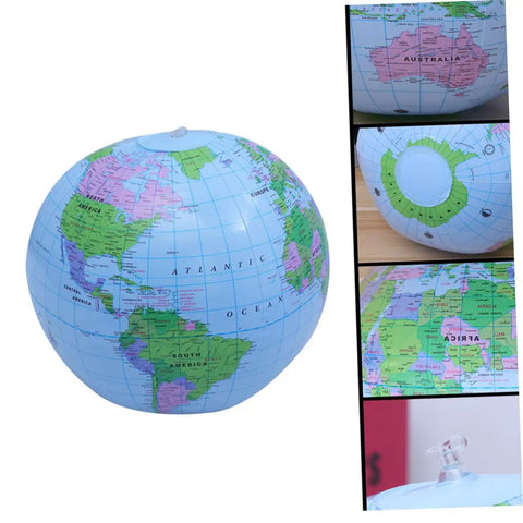 Inflatable World Globe Beach Ball For Kids Learn Geography With Detailed Continents, Countries, Capitals And Oceans, Durable PVC Map Ball