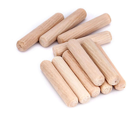 1000 Piece Five Sixteenth Inch Wooden Dowel Pins Set For Woodworking, straight hardwood dowels with fluted grooves, close-up view