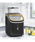 Hassle Free Countertop Ice Maker With 30 Lbs Daily Yield And Automatic Self Cleaning Plus 24 Hour Smart Timer For Crisp Cubes Includes Quick Grab Scoop And Carry Basket For Backyard Chill on a countertop with drinks.