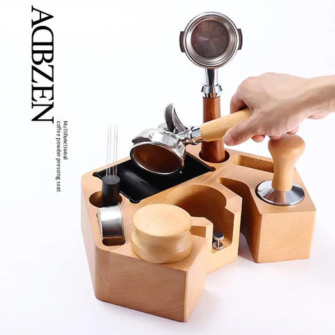 Wooden Espresso Tamper Holder 8 In 1 Coffee Bar Accessory Stand With Removable Knock Box Fits 51Mm And 54Mm Portafilters with tools.