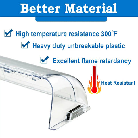 Close-up of a clear magnetic vent deflector showing heat resistance and flame retardancy. Magnetic Vent Deflector For 9 To 14 Inch Vents Adjustable Air Direction For Floor Wall And Ceiling Registers Easy Magnetic Installation Keeps Warm Or Cool Air Flow On Track Clear 2 Pack.