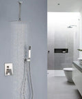 Brushed Nickel Ceiling Mount Shower System 10 Inch Overhead Rain Shower With Handheld Hose Brass Valve Stainless Trim All In One