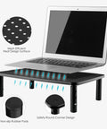 Laptop on TV And Monitor Riser Desk Stand With Sturdy Metal Frame, Large 14.6 Inch By 9.3 Inch Platform, Three Height Adjustable Mesh Shelf