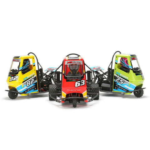 1 8 Scale RC X Rider Flamingos 2 4G 3WD 2 In 1 ESC High Speed RC Car Electric Tricycle Motorcycle RTR Drift Vehicle For Adults Green All Terrain Ready With Aluminum Bottom Plate Bumper Roll Cage Shaking Head Driver ABS Shell Water Cooled Radiator Model, three color views