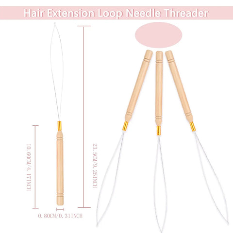 3 Piece Hair Extension Loop Needle Threader Beader Tool Kit For DIY Extensions, Premium Wood And Stainless Steel, Easy To Use, Durable And Precise Weaving For Quick Pro Results, 23.5cm