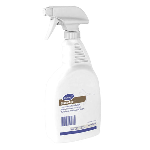 Single bottle of Shine Up Lemon Wood Furniture Polish Spray with spray nozzle for clean, restore, and protect wood and surfaces, 32 oz.