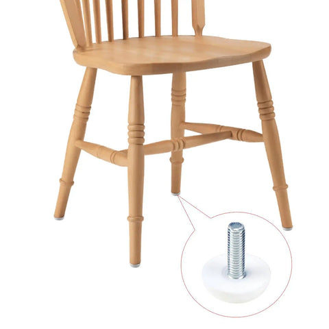 Rock Solid White Furniture Levelers 16 Pack M6 X 18mm Thread Table Leg Adjustable Feet 23mm Base plastic glide on wooden chair leg.