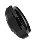 Rugged Nylon Gas Cap For Gas Golf Carts Built With A Solid Rubber Seal to prevent leaks and odors, black finish, showing side view.