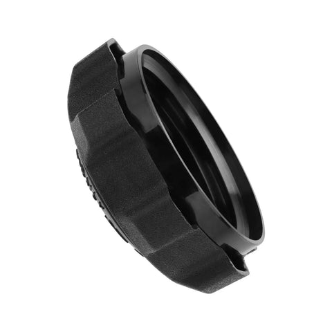 Rugged Nylon Gas Cap For Gas Golf Carts Built With A Solid Rubber Seal to prevent leaks and odors, black finish, showing side view.