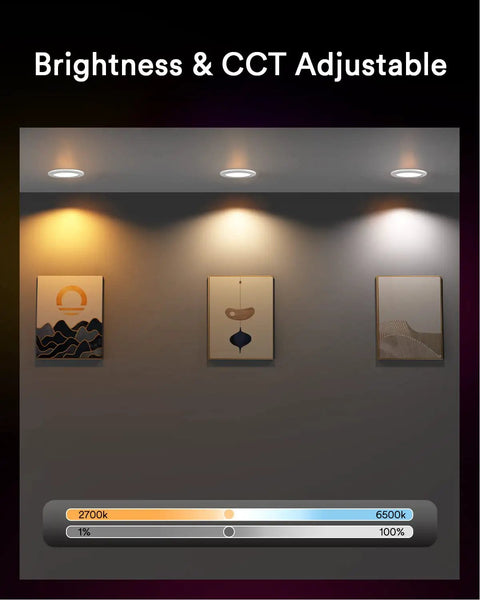 4 Pack Canless Smart Recessed LED Light 4 Inch With Junction Box 9W 810lm WiFi Bluetooth Color Changing RGBCW Downlight in use