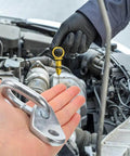 Two Piece Heavy Duty Stainless Steel Engine Lifting Rings With 5500 Pound Capacity Hoist Brackets shown beside car engine