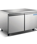 Top Shelf Commercial Under Counter Refrigerator 60 Inch Stainless Steel 15 Cubic Foot Frost Free Cooling with double doors.