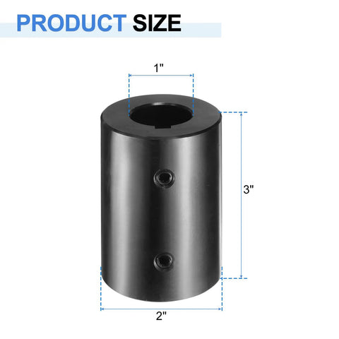 Rigid Shaft Coupling 1 Inch Bore 2 Inch Outside Diameter 3 Inch Length Black Oxide Coated ASTM 1045 Steel Set Screw Type