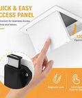 Heavy Duty Aluminum Flush Mount Access Panel with hand demonstrating 120° opening mechanism, sleek design for drywall use.