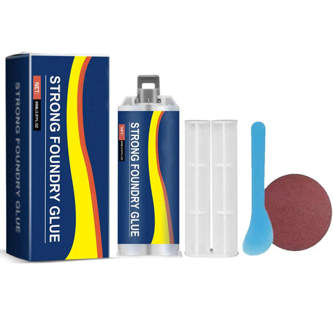 Industrial Strength Metal Bonding Epoxy Glue For Metal And Plastic Repairs, adhesive kit with tube, mixer, and sandpaper pad