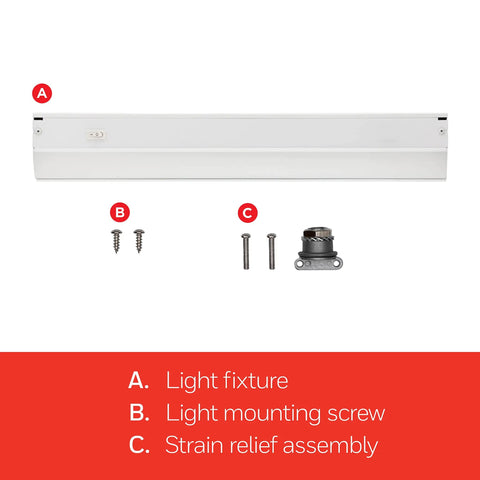 12 Inch Hardwired Under Cabinet Lights With On/Off Switch, 2700K Warm White LED Lighting components labeled A, B, C