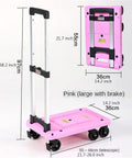 No Sweat Heavy Duty Folding Hand Truck With Smooth 360 Degree Swivel Wheels And Retractable Deck Platform Cart in pink size details.