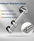 Heavy Duty 6 Ft Stainless Steel Sliding Barn Door Hardware Track Kit For 30 To 36 Inch Single Door Anti Rust Anti Corrosion Ultra Smooth Quiet Sliding With Ball Bearing Rollers And Easy Install, close-up of ball bearing rollers and stainless steel material.