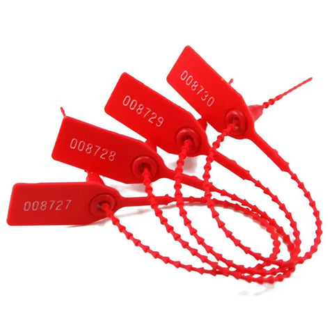 Tamper Proof Plastic Zip Tie Seals With Numbered Security Tags, Disposable Self Locking Ties, 250mm Length, Red, Super Handy For Fire Extinguishers, Cash Bags, Vehicle Doors, Sprinkler Systems, Clinical Waste, Tractors And Trailers
