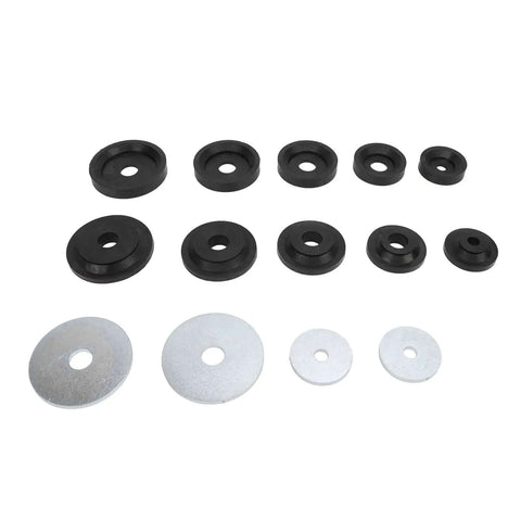Heavy Duty Dimple Die Set Kit With Carbon Steel Dies And Backing Plates For Sheet Metal, Five Die Sizes, shown top view