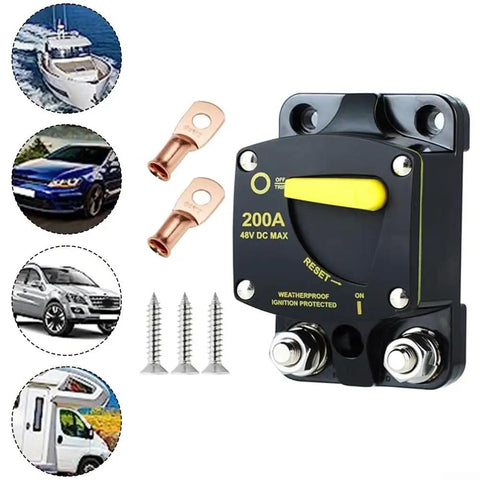 Heavy Duty Circuit Breaker With Manual Reset Switch For 12V And 48V DC Trolling Motors Marine Rv Electronics featuring weatherproof design.