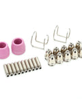 Top Shred Plasma Cutting Torch Consumables 24 Pack Copper Electrodes Contact Tips And Ceramics, pink ceramic nozzles and metal tips.